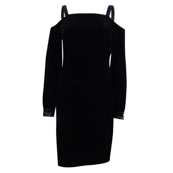 Lauren Ralph Lauren Black Velvet Cold Shoulder Knee Length Party Dress Size 14 - Picture 8 of 16